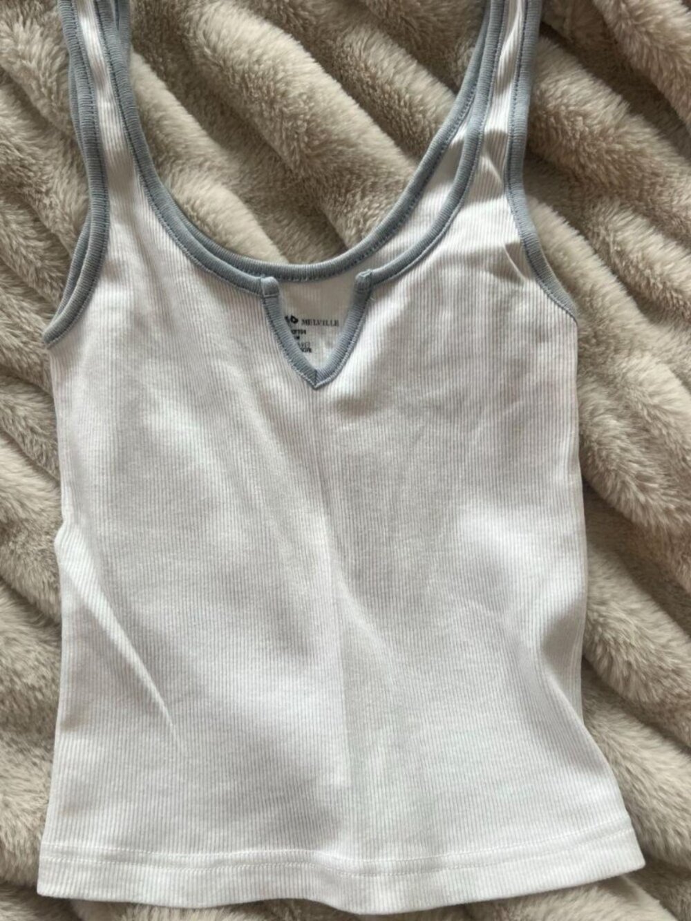 Brandy Melville white tank top with light blue lining. Brand new never worn